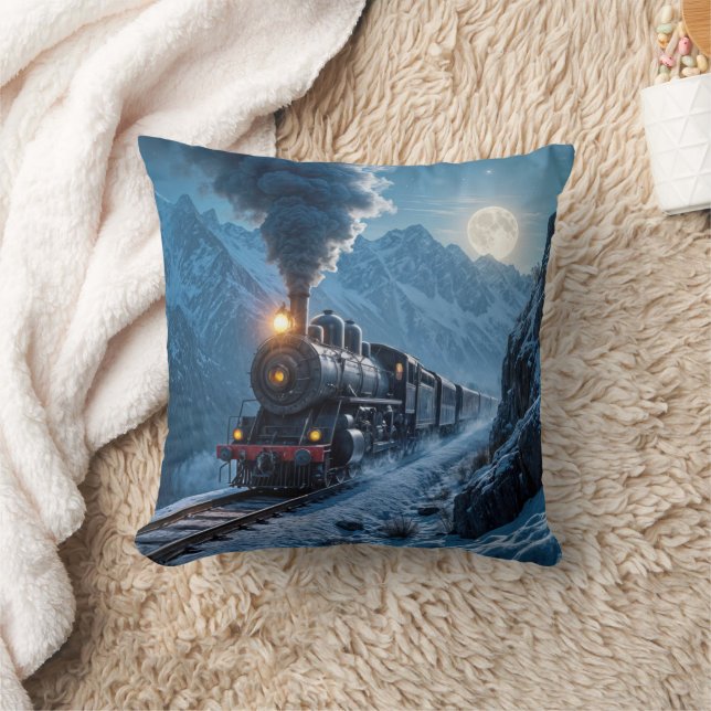 Vintage Steam Locomotive In Moonlight Throw Pillow (Blanket)
