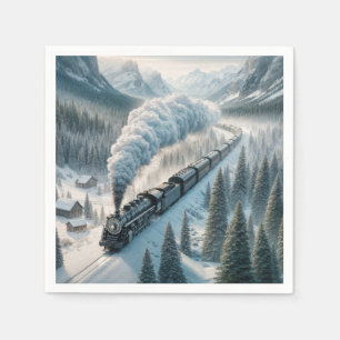 Vintage Steam Locomotive In Snowy Valley Napkins