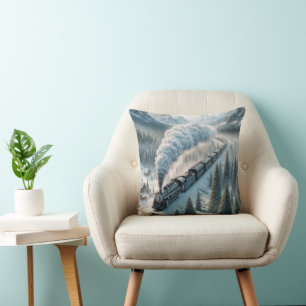 Vintage Steam Locomotive In Snowy Valley Throw Pillow
