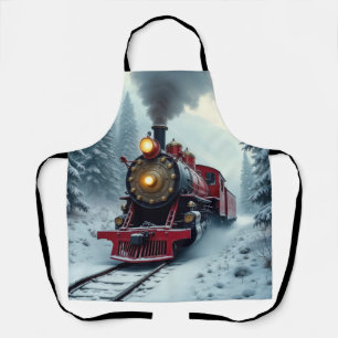 Vintage Steam Locomotive In Winter Woods Apron