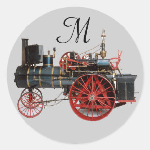 VINTAGE STEAM LOCOMOTIVE MONOGRAM CLASSIC ROUND STICKER