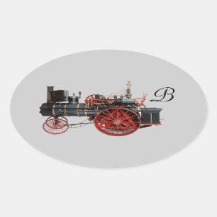 VINTAGE STEAM LOCOMOTIVE MONOGRAM OVAL STICKER