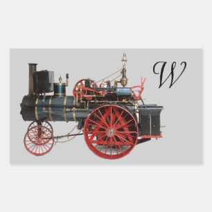 VINTAGE STEAM LOCOMOTIVE MONOGRAM RECTANGULAR STICKER