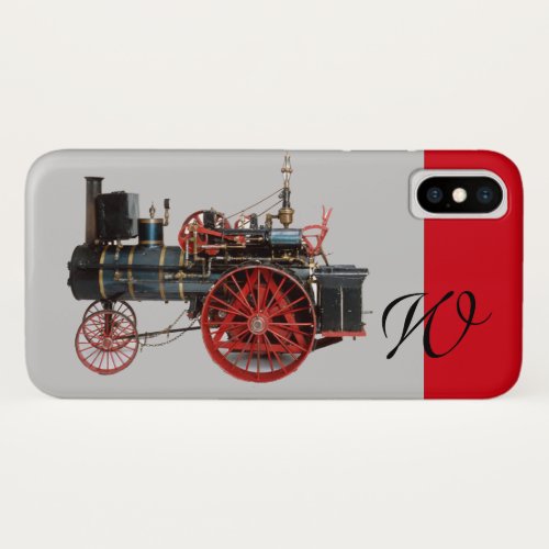 VINTAGE STEAM LOCOMOTIVE MONOGRAM Red Grey iPhone X Case