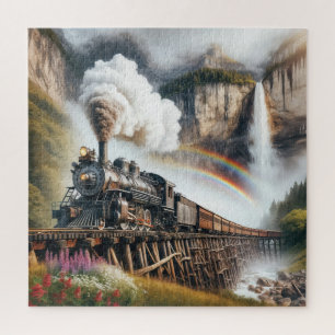 Vintage Steam Locomotive On a Train Trestle Jigsaw Puzzle