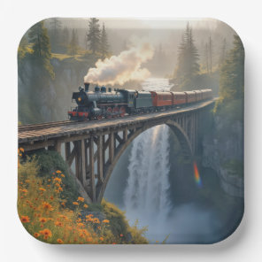 Vintage Steam Locomotive On a Trestle Paper Plates