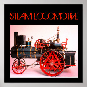 VINTAGE STEAM LOCOMOTIVE Red Black Poster