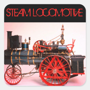 VINTAGE STEAM LOCOMOTIVE Red Black Square Sticker