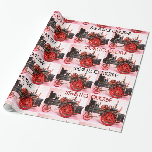 VINTAGE STEAM LOCOMOTIVE Red Black White Wrapping Paper
