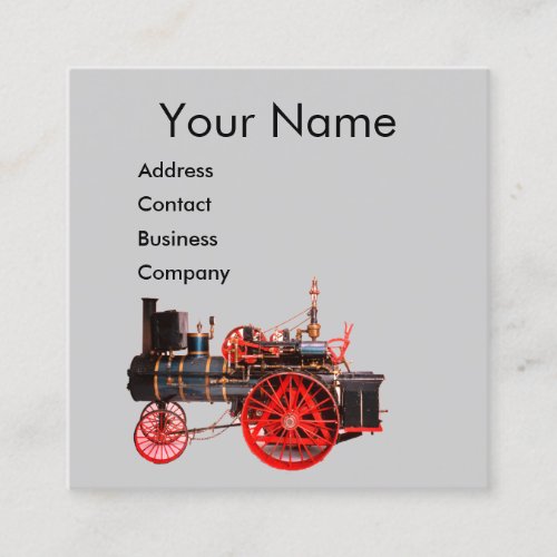 VINTAGE STEAM LOCOMOTIVE Red Grey Square Business Card