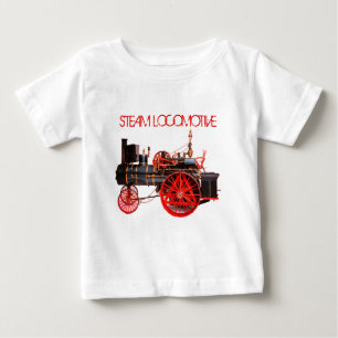 VINTAGE STEAM LOCOMOTIVE Red White Baby T-Shirt