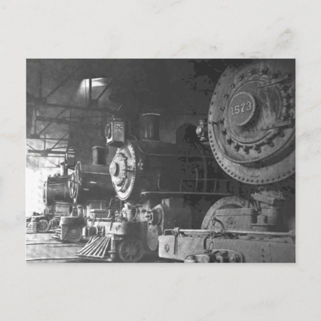 Vintage Steam Locomotive Roundhouse Postcard (Front)