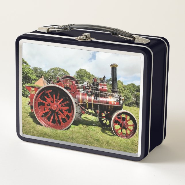 VINTAGE STEAM TRACTION ENGINE METAL LUNCH BOX (Front)