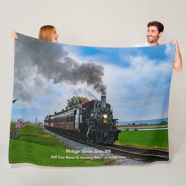  Vintage Steam Train 89 -  Add Name                Fleece Blanket (In Situ)