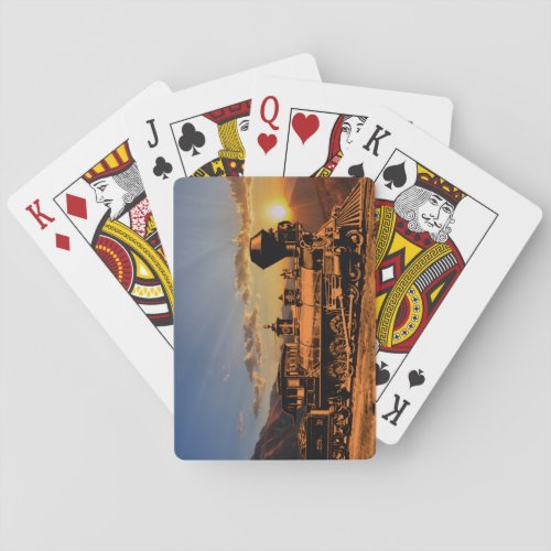 Vintage Steam Train at Sunset Engine CPRR  on Playing Cards