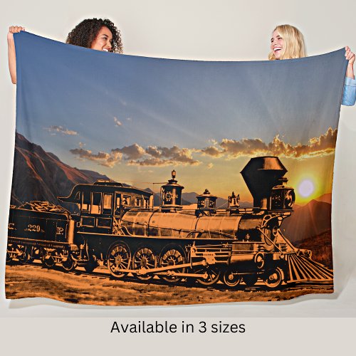 Vintage Steam Train at Sunset Locomotive CPRR 229 Fleece Blanket