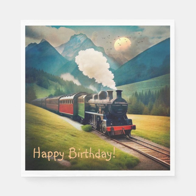 Vintage Steam Train Birthday Napkins (Front)