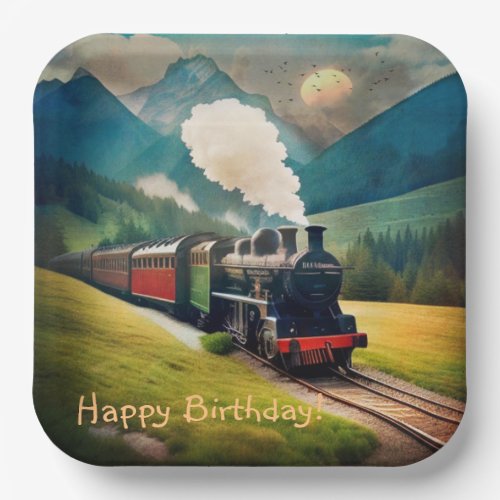 Vintage Steam Train Birthday Paper Plates