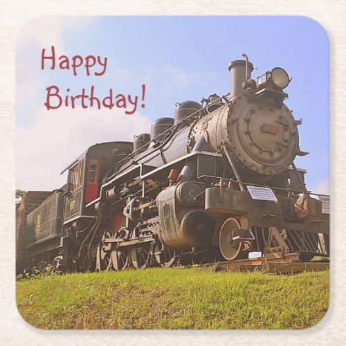 Vintage Steam Train Birthday Square Paper Coaster