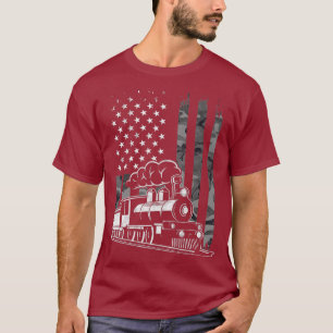 Vintage Steam Train Camo USA American Flag T-Shirt