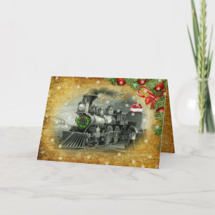 Vintage Steam Train Christmas Holiday Card