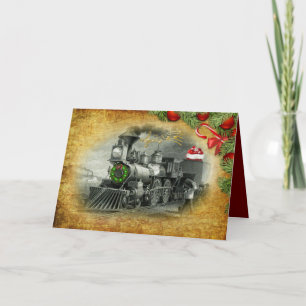 Vintage Steam Train Christmas Holiday Card