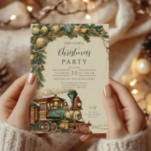 Vintage Steam Train Christmas Invitation