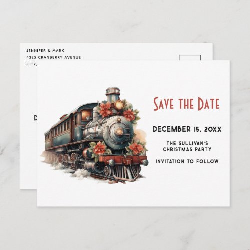 Vintage Steam Train Christmas Save the Date Invitation Postcard
