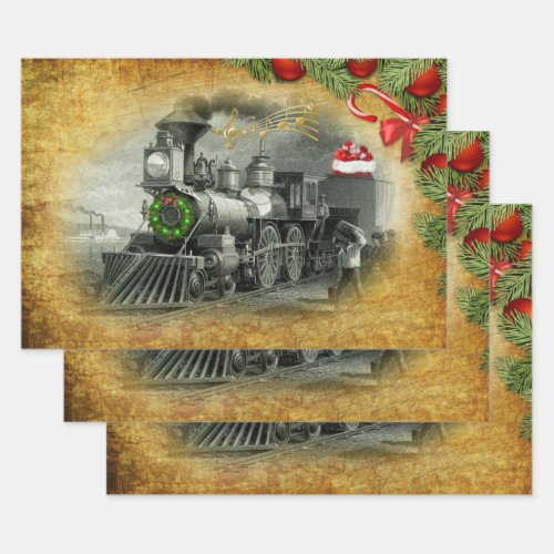 Vintage Steam Train Christmas Wrapping Paper Sheets