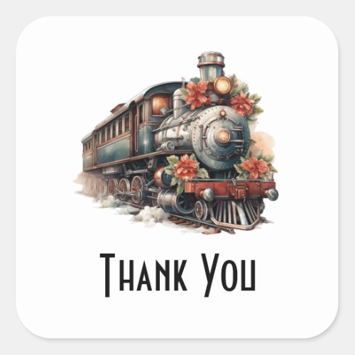 Vintage Steam Train Classic Christmas Thank You Square Sticker