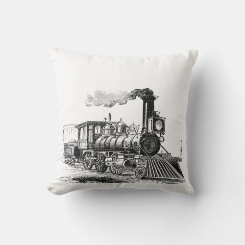 Vintage Steam Train Drawing Throw Pillow
