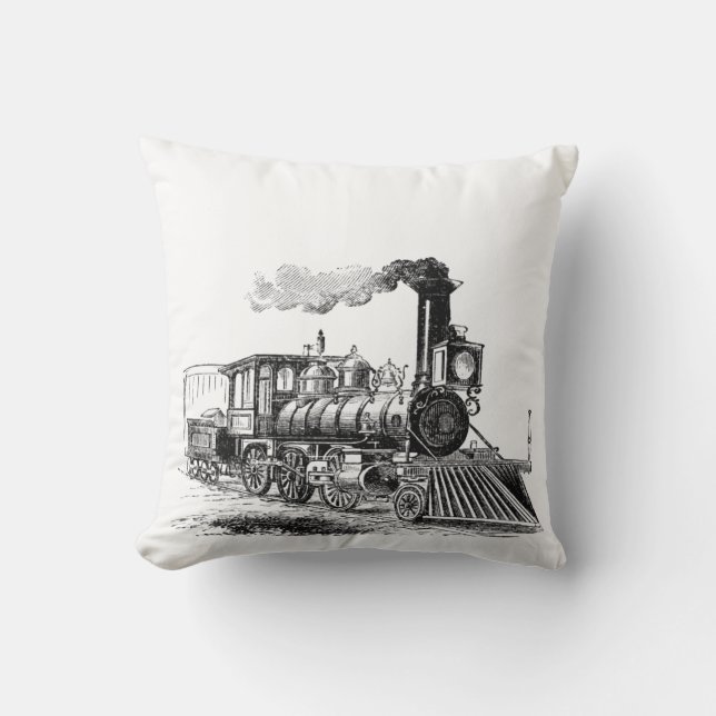 Vintage Steam Train Drawing Throw Pillow (Front)