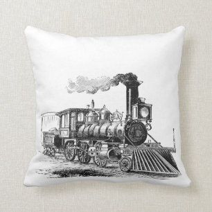 Vintage Steam Train Drawing Throw Pillow