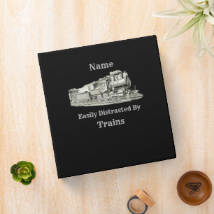 Vintage Steam Train Easily Distracted By, Add Name 3 Ring Binder