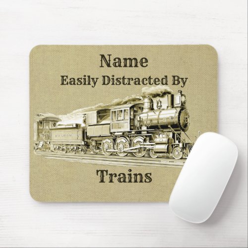 Vintage Steam Train Easily Distracted By Add Name Mouse Pad