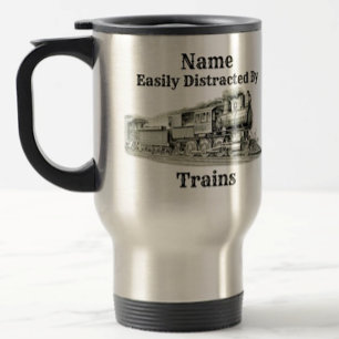 Vintage Steam Train Easily Distracted By, Add Name Travel Mug
