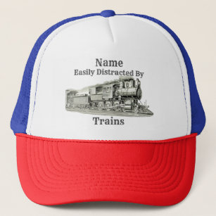 Vintage Steam Train Easily Distracted By, Add Name Trucker Hat