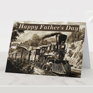 Vintage Steam Train Engine Happy Fathers Day Card