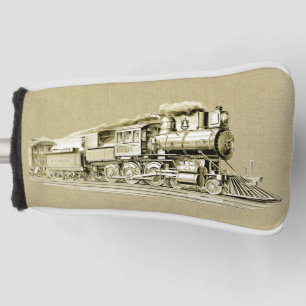 Vintage Steam Train Engine Locomotive Drawing Golf Head Cover