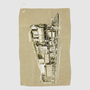 Vintage Steam Train Engine Locomotive Drawing Golf Towel