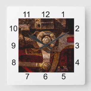 Vintage steam train gear square wall clock