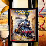Vintage Steam Train Happy Birthday Wine Label<br><div class="desc">A vintage birthday wine label featuring a steam train arriving home ...  Great for an "over the hill" birthday celebration.</div>