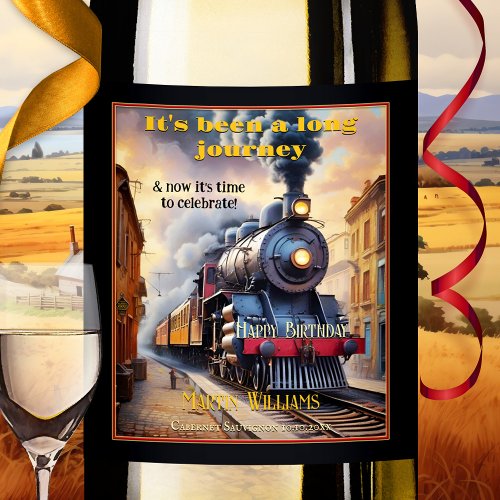 Vintage Steam Train Happy Birthday Wine Label