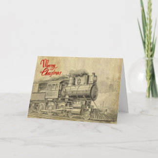 Vintage Steam Train illustration Christmas Card