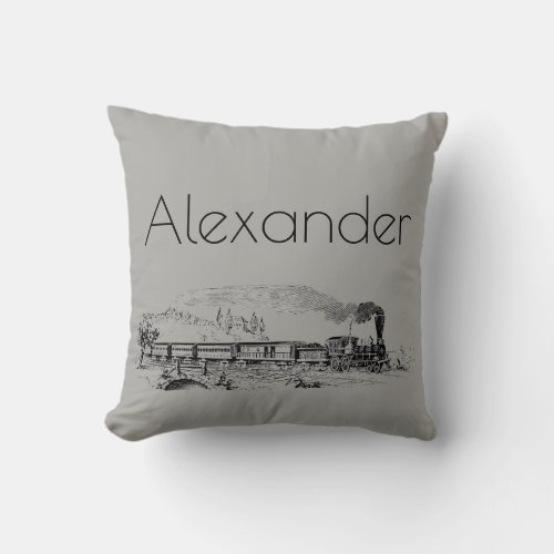 Vintage Steam Train Illustration With Name Throw Pillow