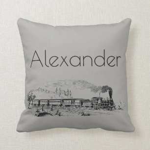 Vintage Steam Train Illustration With Name Throw Pillow