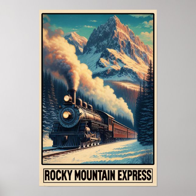 Vintage Steam Train in a Mountain Landscape Poster (Front)