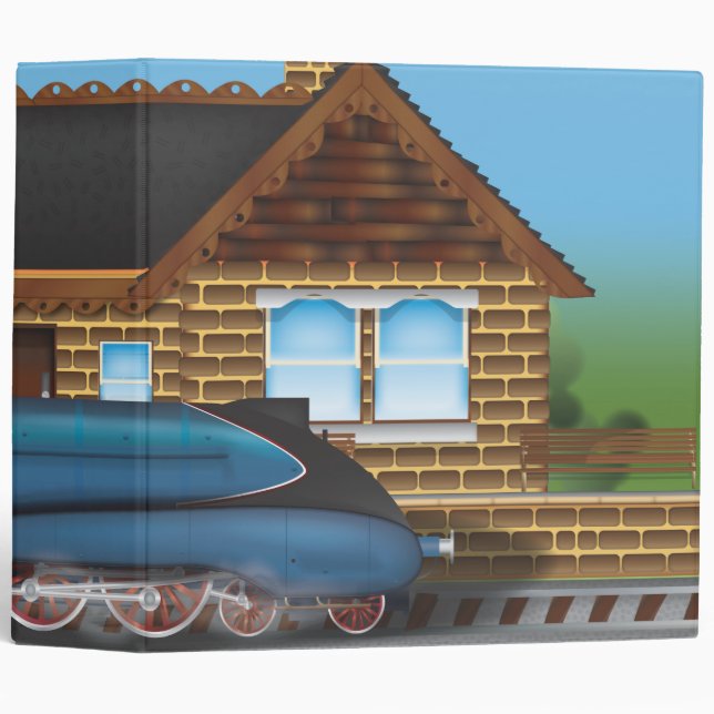 Vintage Steam Train in Station 3 Ring Binder (Front/Spine)