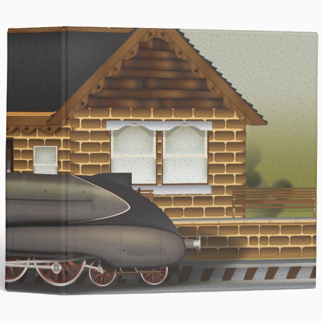 Vintage Steam Train in Station 3 Ring Binder (Front/Spine)
