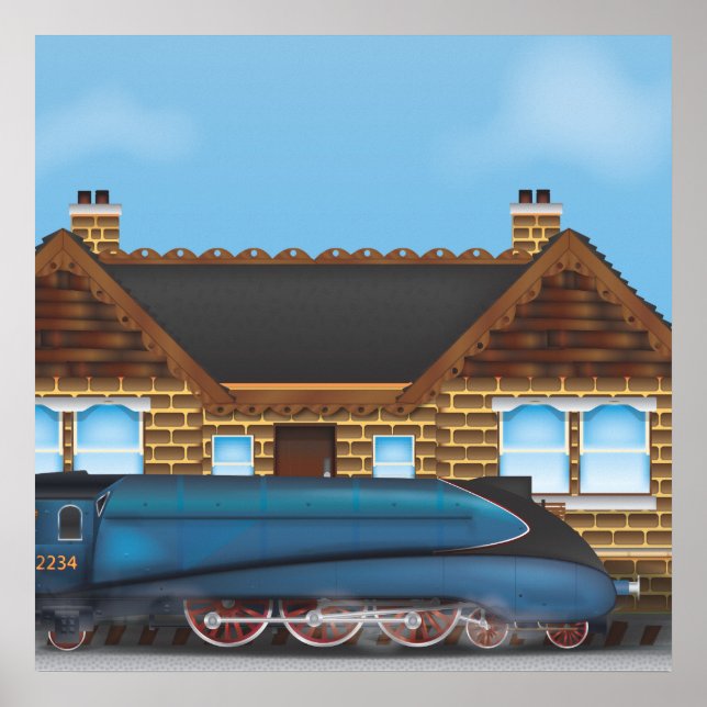 Vintage Steam Train in Station Poster (Front)
